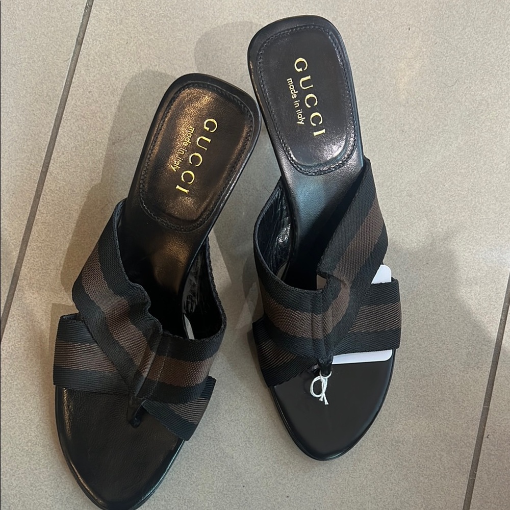 Gucci brand new Women's Black and Brown Slide Sandals 37.5